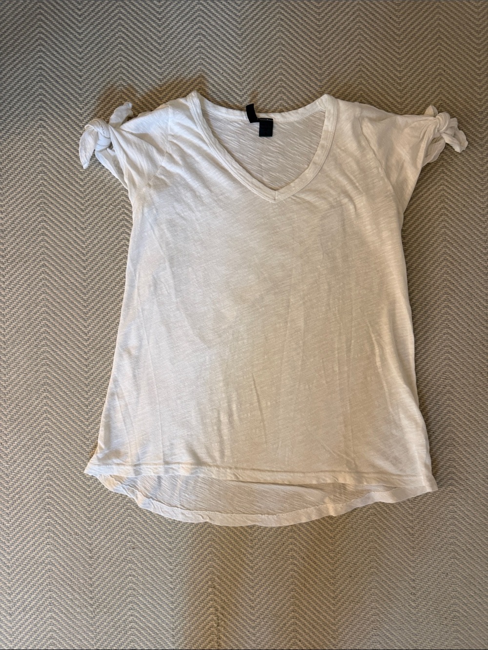 Tie-Sleeve V-Neck Short Sleeve Tee - White